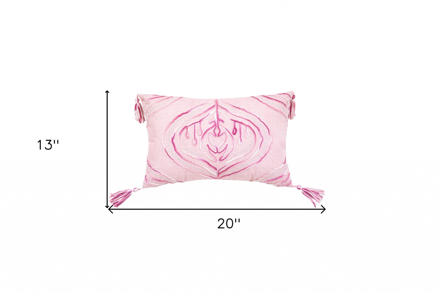 13’ X 20’ Pink White And Silver Abstract Zippered Polyester Throw Pillow With Tassels - Accent Throw Pillows