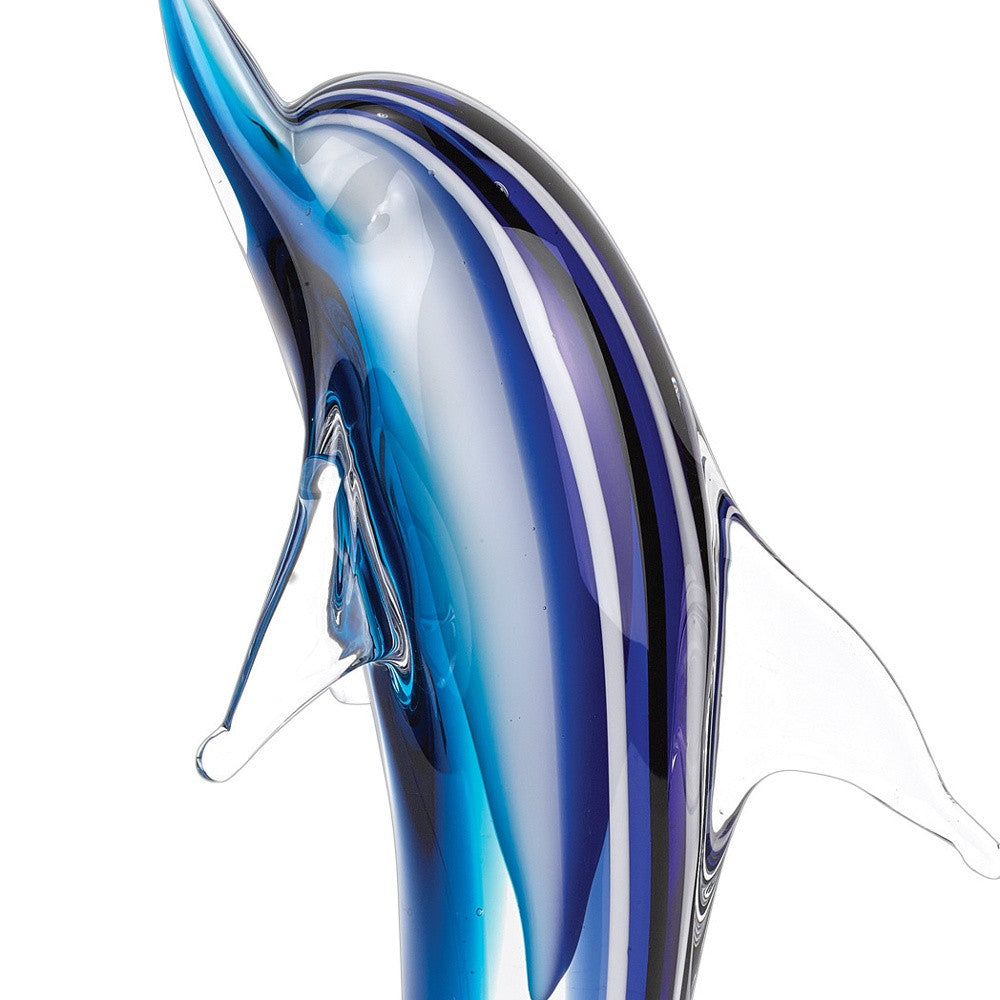 14’ Blue Murano Glass Dolphin Figurine Tabletop Sculpture - Sculptures