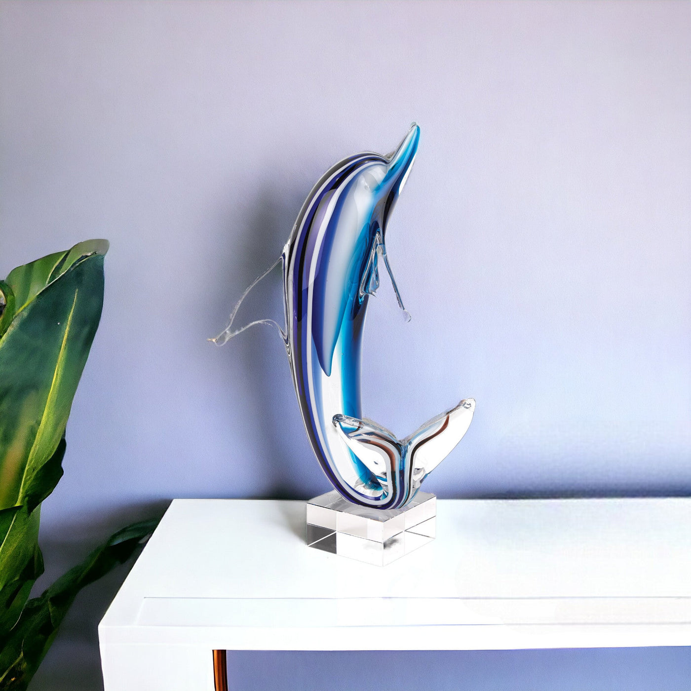 14’ Blue Murano Glass Dolphin Figurine Tabletop Sculpture - Sculptures