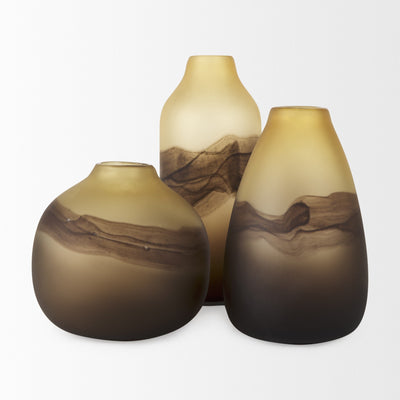 14’ Brown and Beige Smoky Sand Dunes Glass Vase - Vases