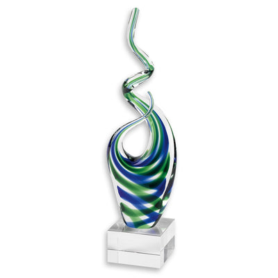 14’ Clear Blue and Green Murano Glass Modern Abstract Tabletop Sculpture - Sculptures