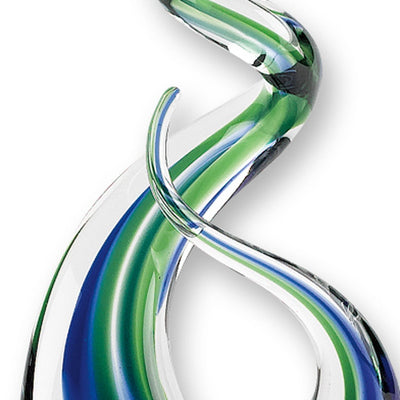 14’ Clear Blue and Green Murano Glass Modern Abstract Tabletop Sculpture - Sculptures