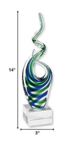 14’ Clear Blue and Green Murano Glass Modern Abstract Tabletop Sculpture - Sculptures