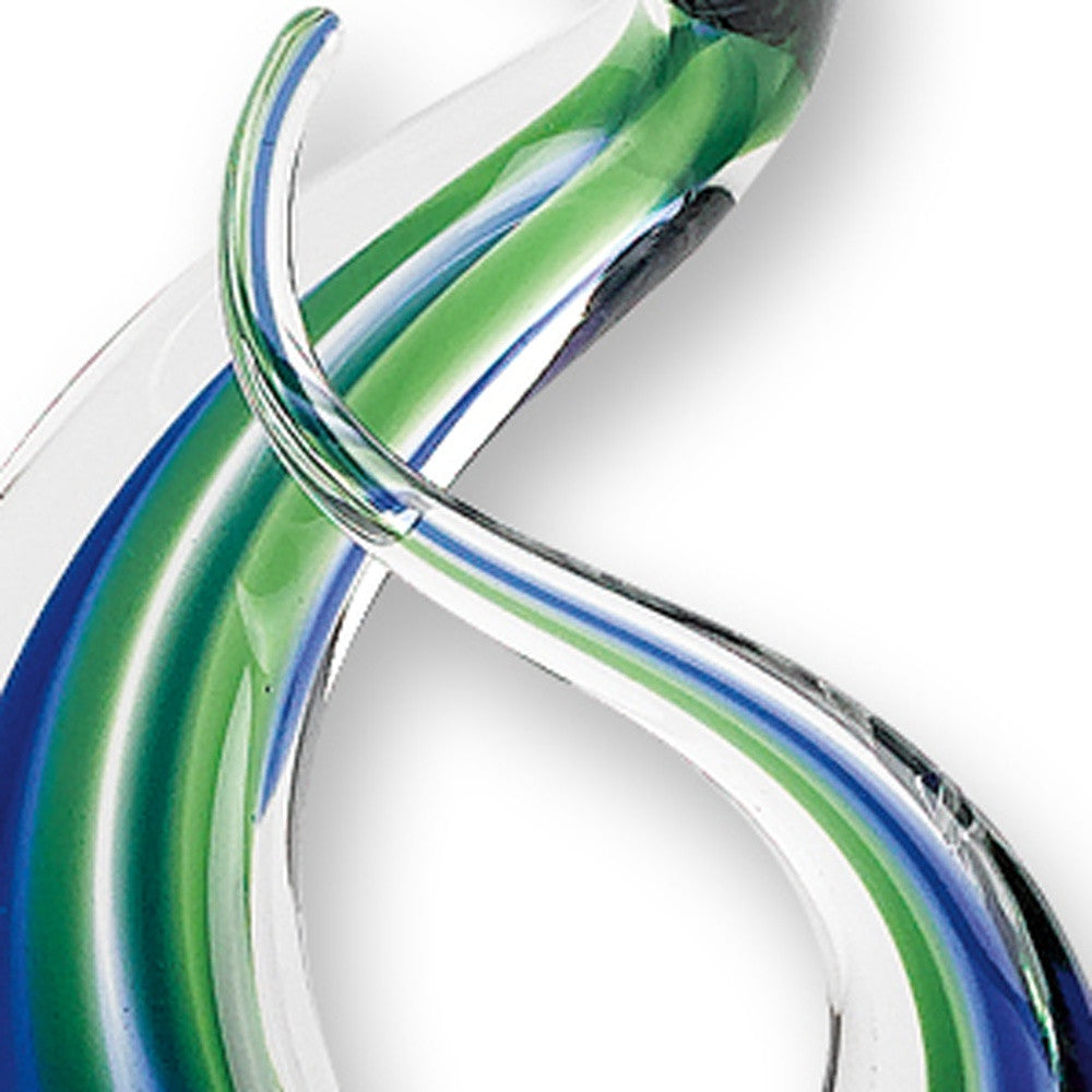 14’ Clear Blue and Green Murano Glass Modern Abstract Tabletop Sculpture - Sculptures