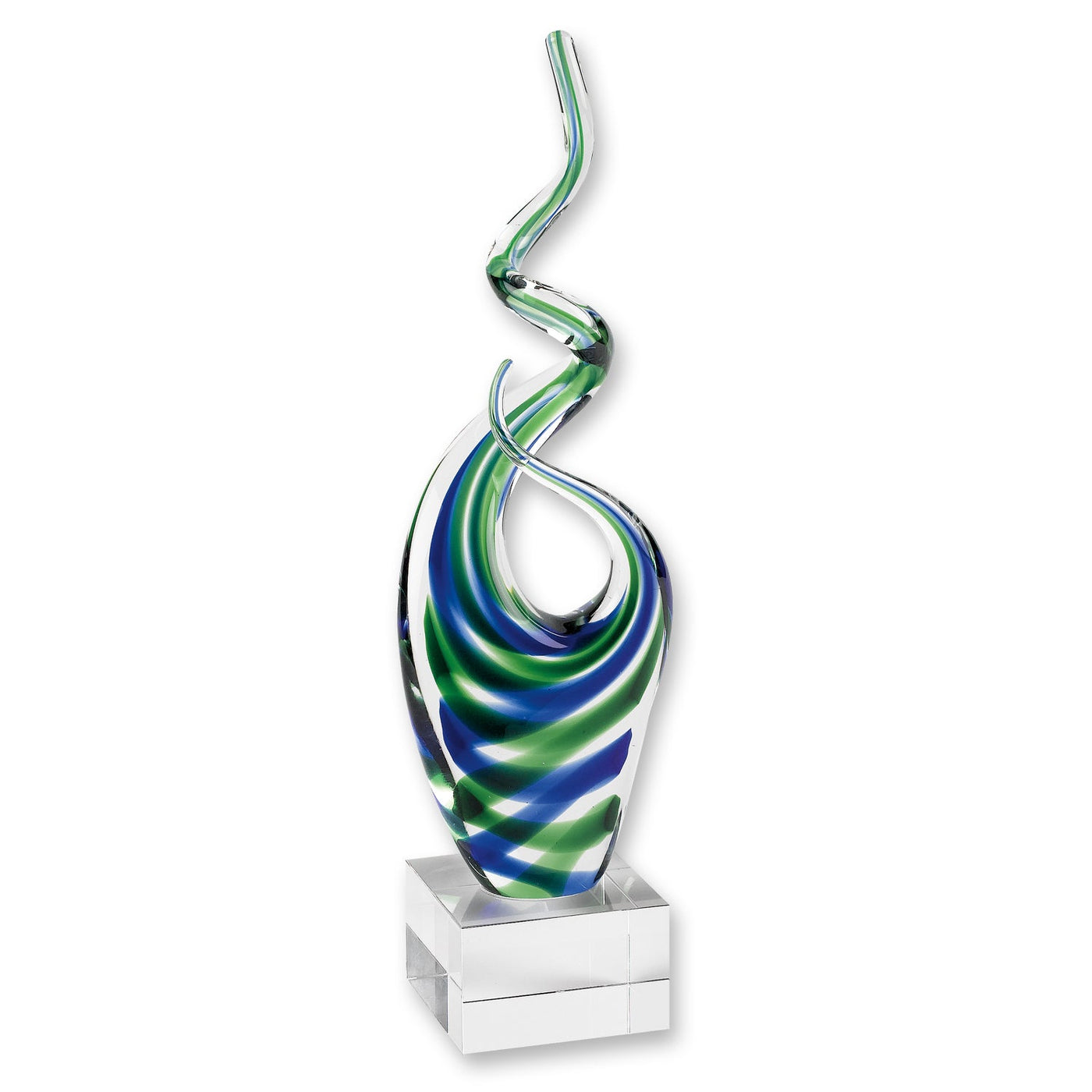 14’ Clear Blue and Green Murano Glass Modern Abstract Tabletop Sculpture - Sculptures