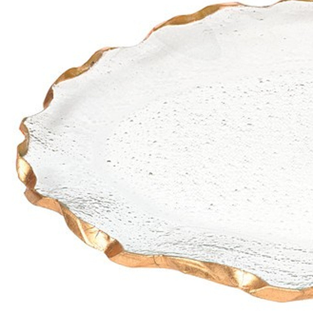 14’’ Clear Bubble Glass Scalloped Gold Rim Oval Platter - Serving Bowls