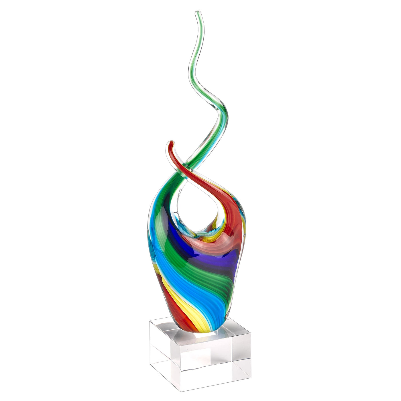 14’ Clear Red Blue Yellow Murano Glass Modern Abstract Tabletop Sculpture - Sculptures