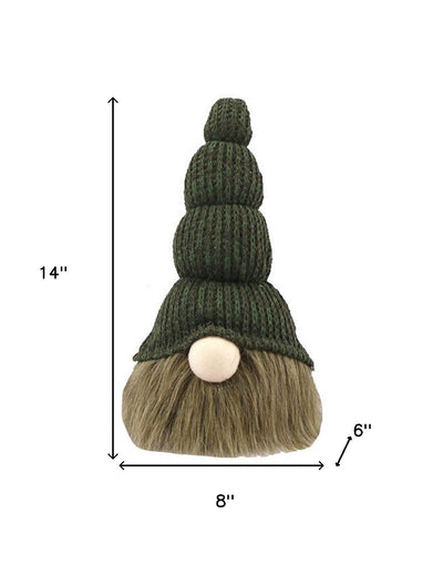 14’ Green Chunky Knit Hat Fabric Sitting Gnome Sculpture - Sculptures