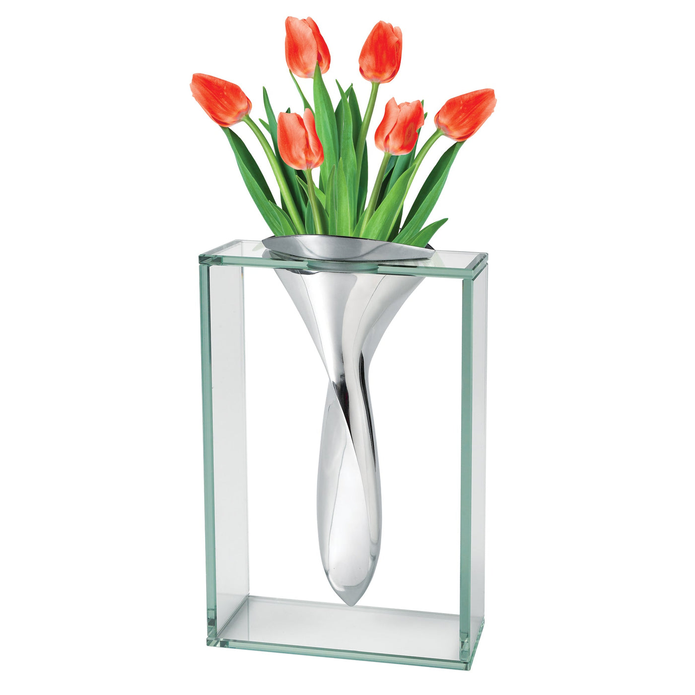 14 Mouth Blown Crystal Non Tarnish Aluminum And Glass Vase - Vases