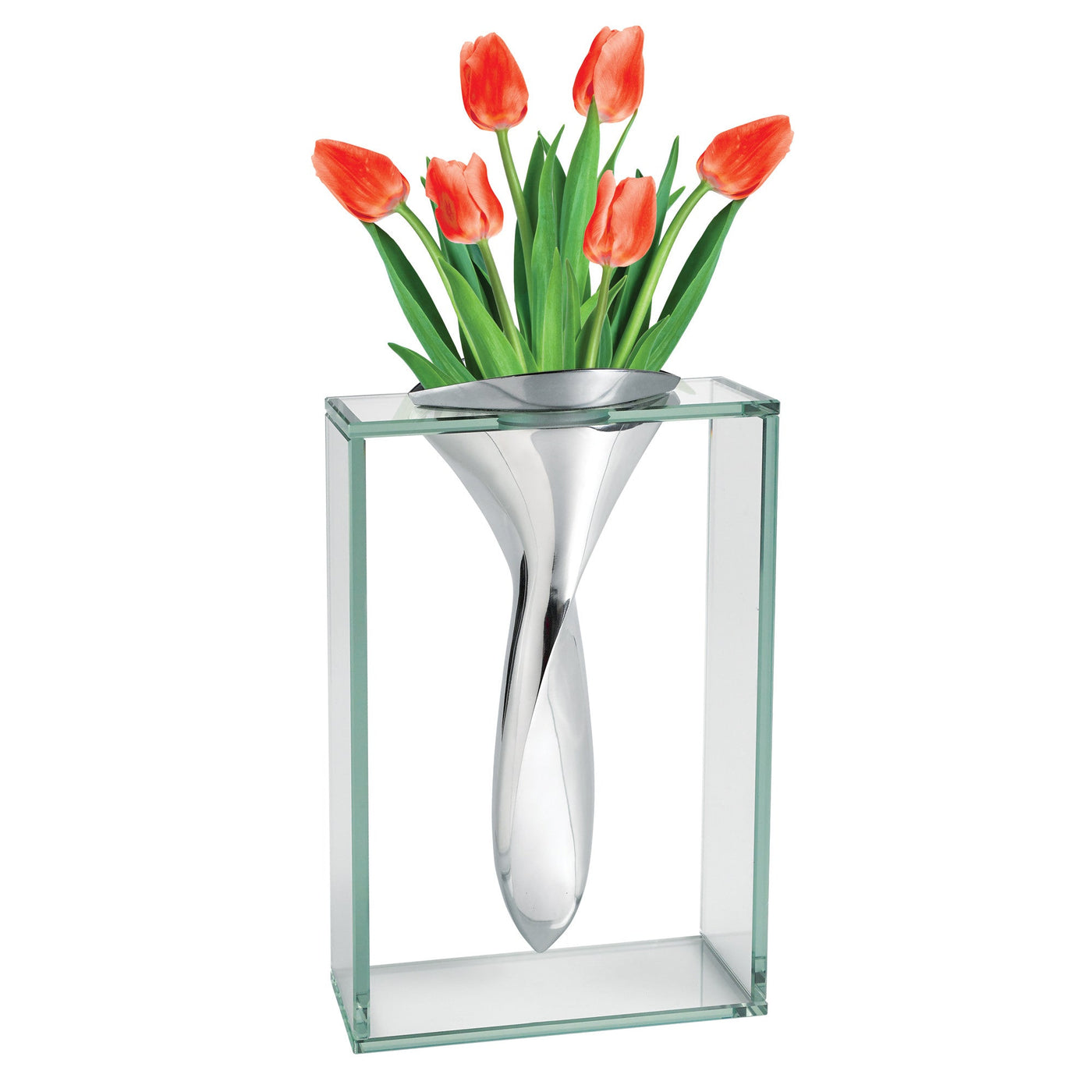 14 Mouth Blown Crystal Non Tarnish Aluminum And Glass Vase - Vases