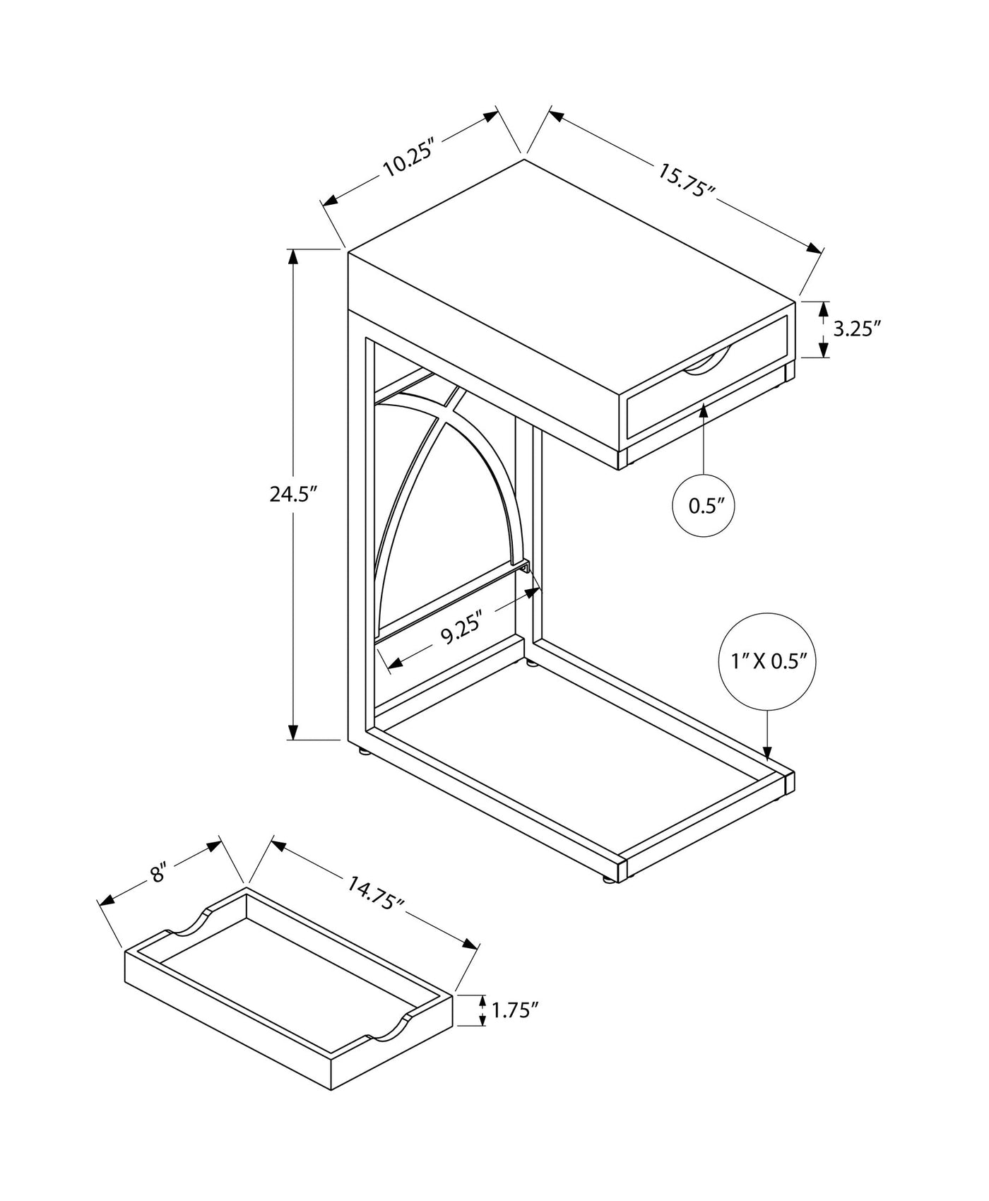 15.75’ X 10.25’ X 24.5’ White Finish Drawer Accent Table - White - Tray Tables