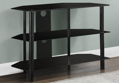 15.75’ X 35.75’ X 24’ Black Metal Tempered Glass TV Stand - TV Stands