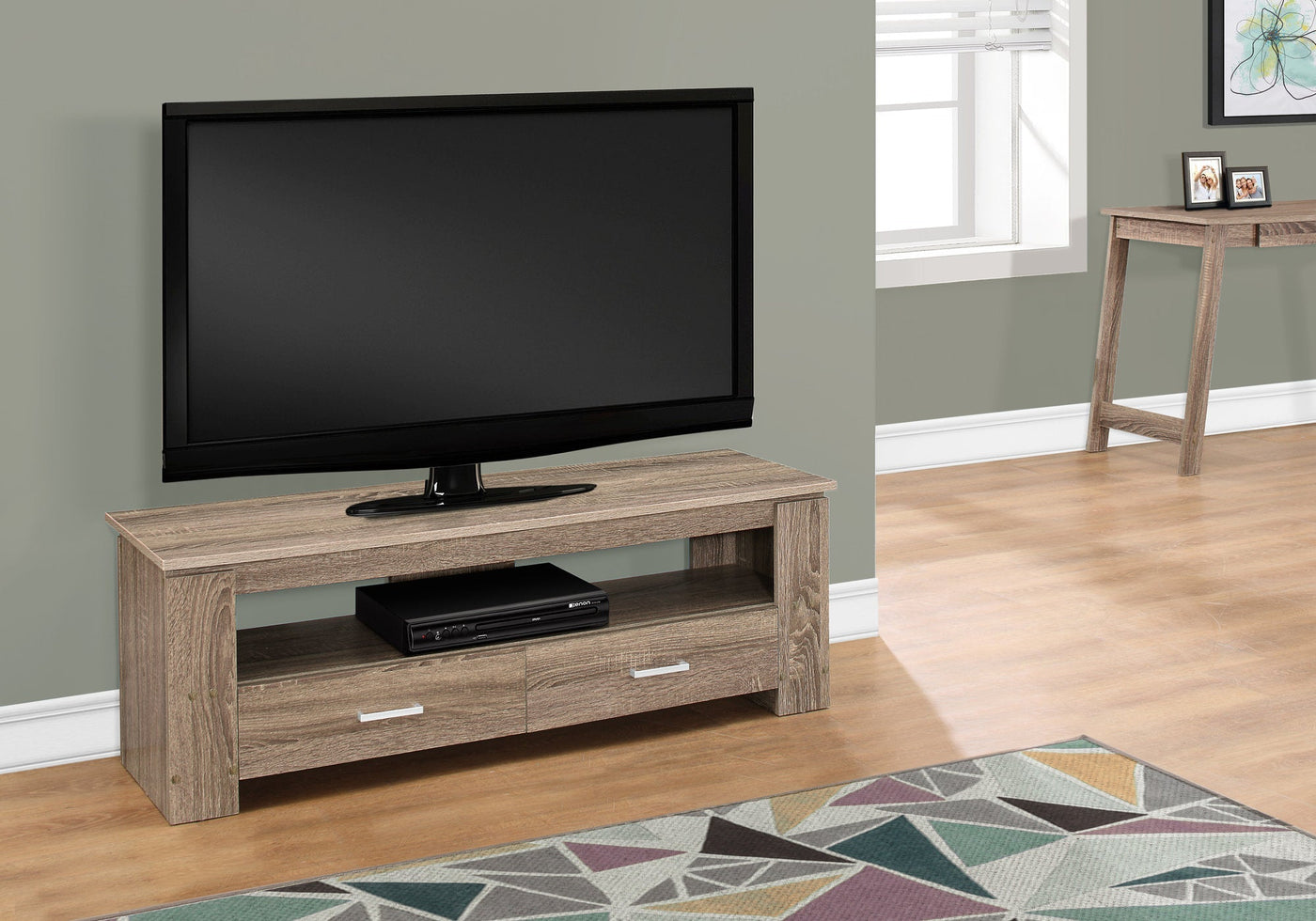 16.25’ Dark Taupe Particle Board And Laminate TV Stand With 2 Storage Drawers - TV Stands