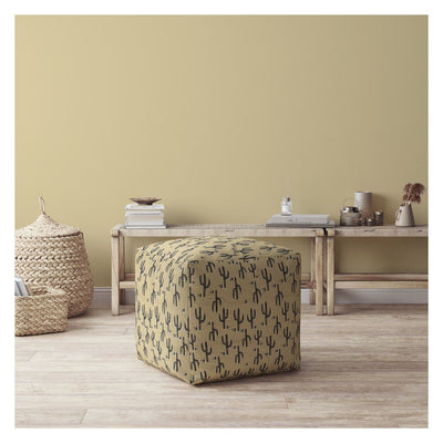 17’ Beige Cotton Floral Pouf Ottoman - Ottomans