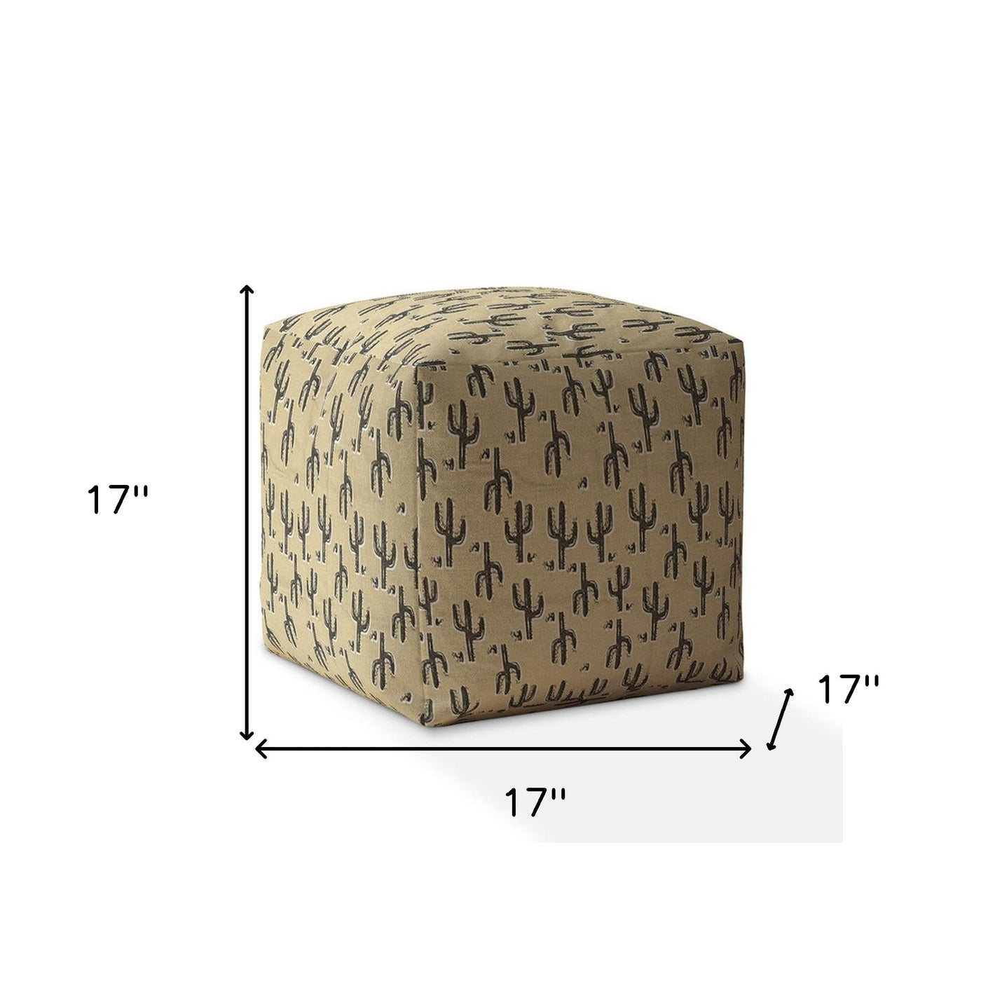 17’ Beige Cotton Floral Pouf Ottoman - Ottomans