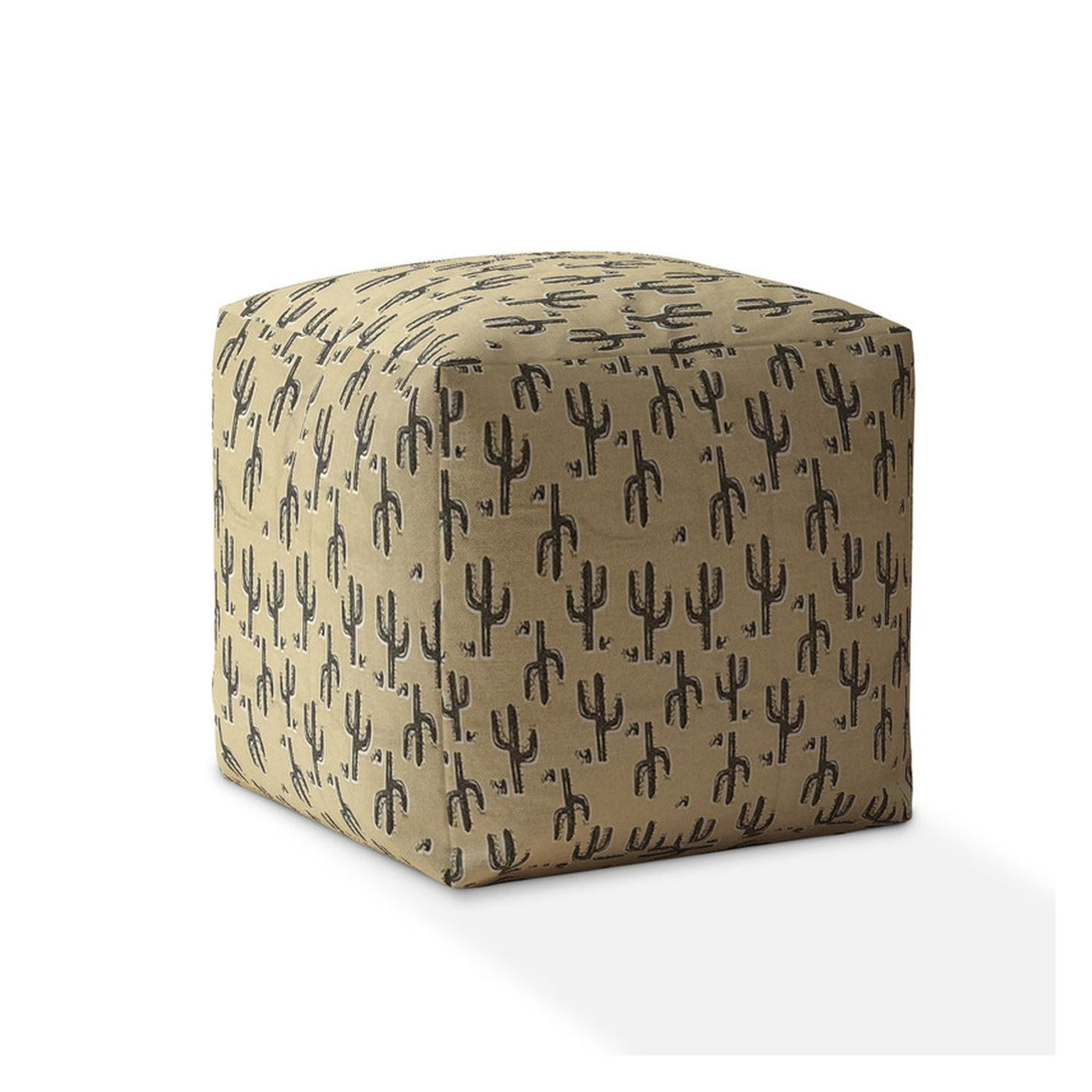 17’ Beige Cotton Floral Pouf Ottoman - Ottomans