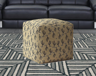 17’ Beige Cotton Floral Pouf Ottoman - Ottomans