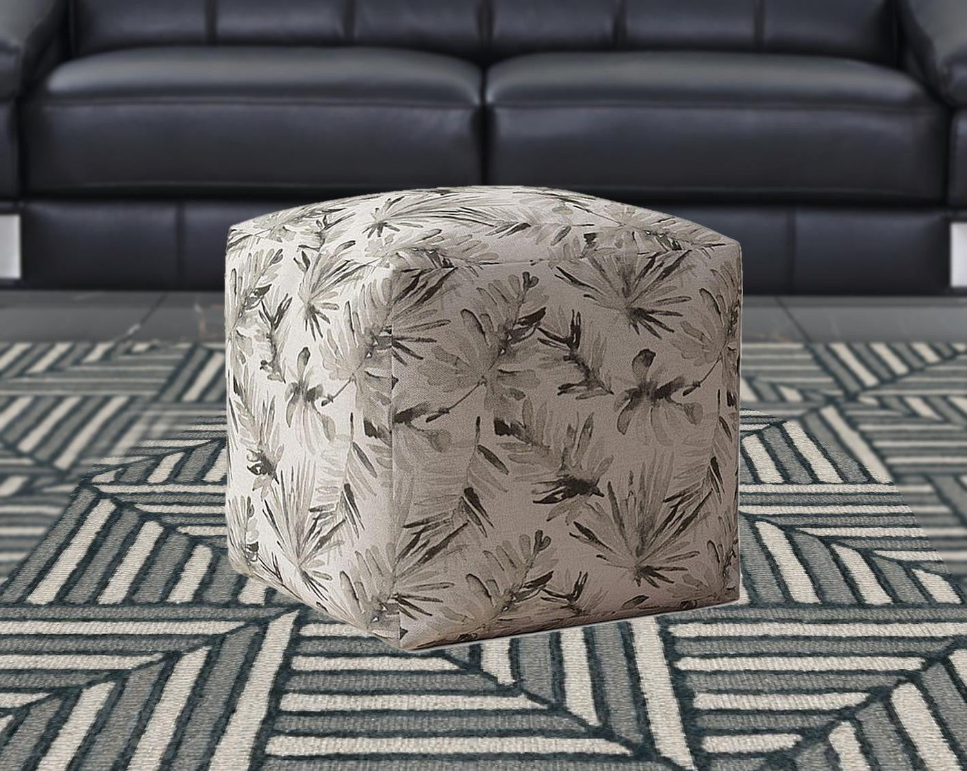 17’ Beige Flax Floral Pouf Cover - Ottomans