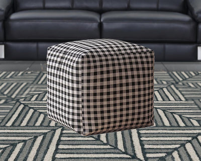 17’ Black And Gray Cotton Gingham Pouf Cover - Ottomans