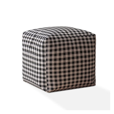 17’ Black And Gray Cotton Gingham Pouf Cover - Ottomans