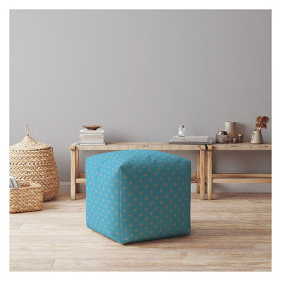 17’ Blue And Gray Cotton Polka Dots Pouf Cover - Ottomans