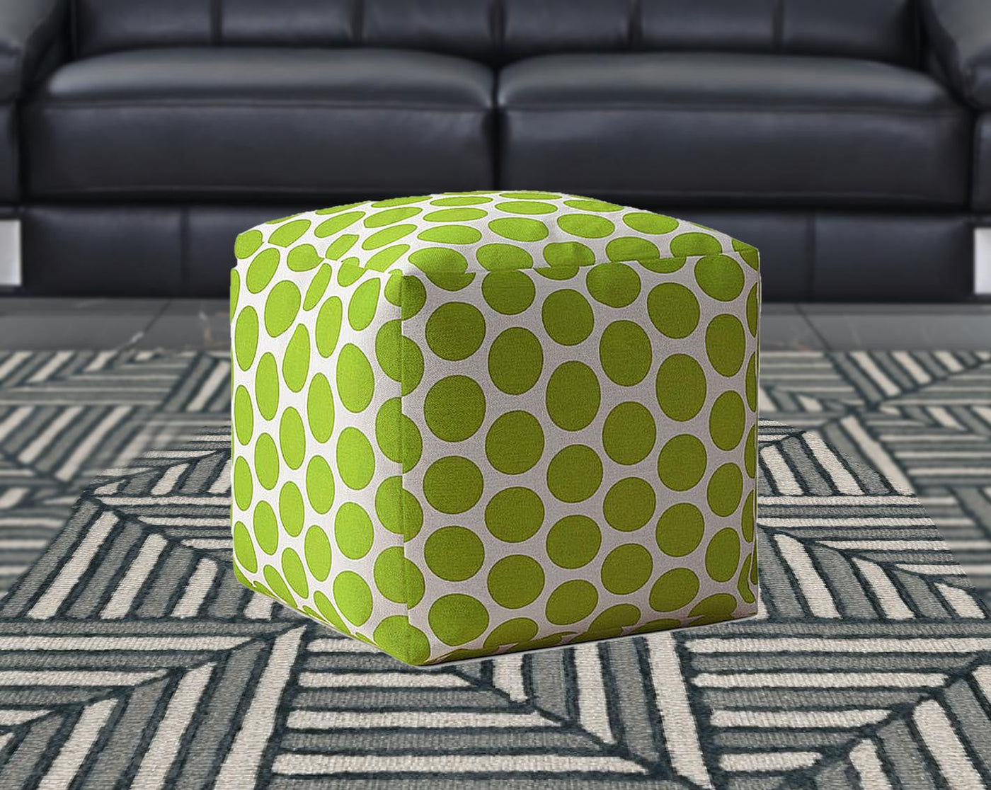 17’ Green And White Cotton Polka Dots Pouf Cover - Ottomans