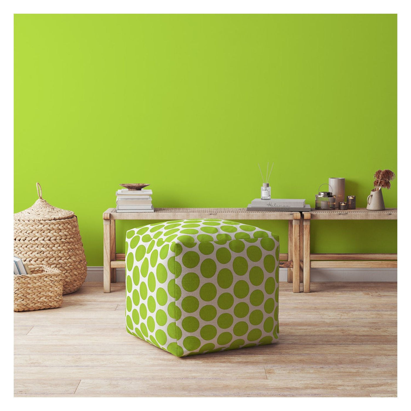 17’ Green And White Cotton Polka Dots Pouf Cover - Ottomans