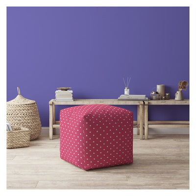 17’ Pink Cotton Polka Dots Pouf Ottoman - Ottomans