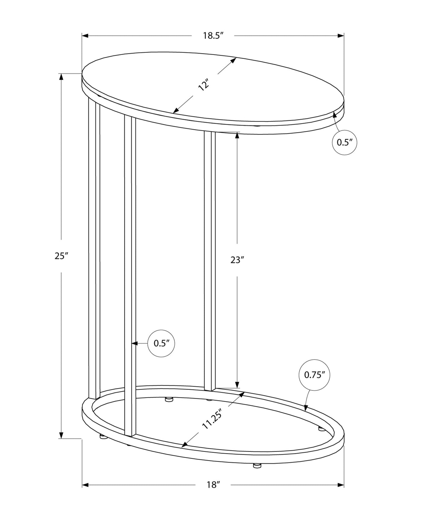 18.5’ X 12’ X 25’ White Particle Board Metal Accent Table - White - Tray Tables