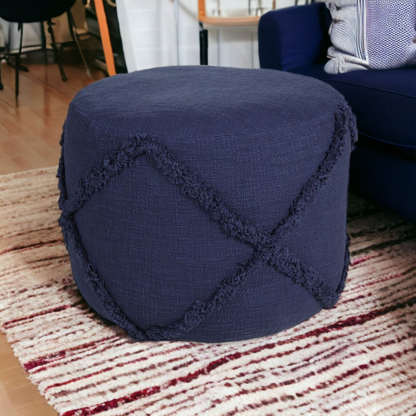 18’ Blue 100% Cotton Ottoman - Navy Blue - Ottomans