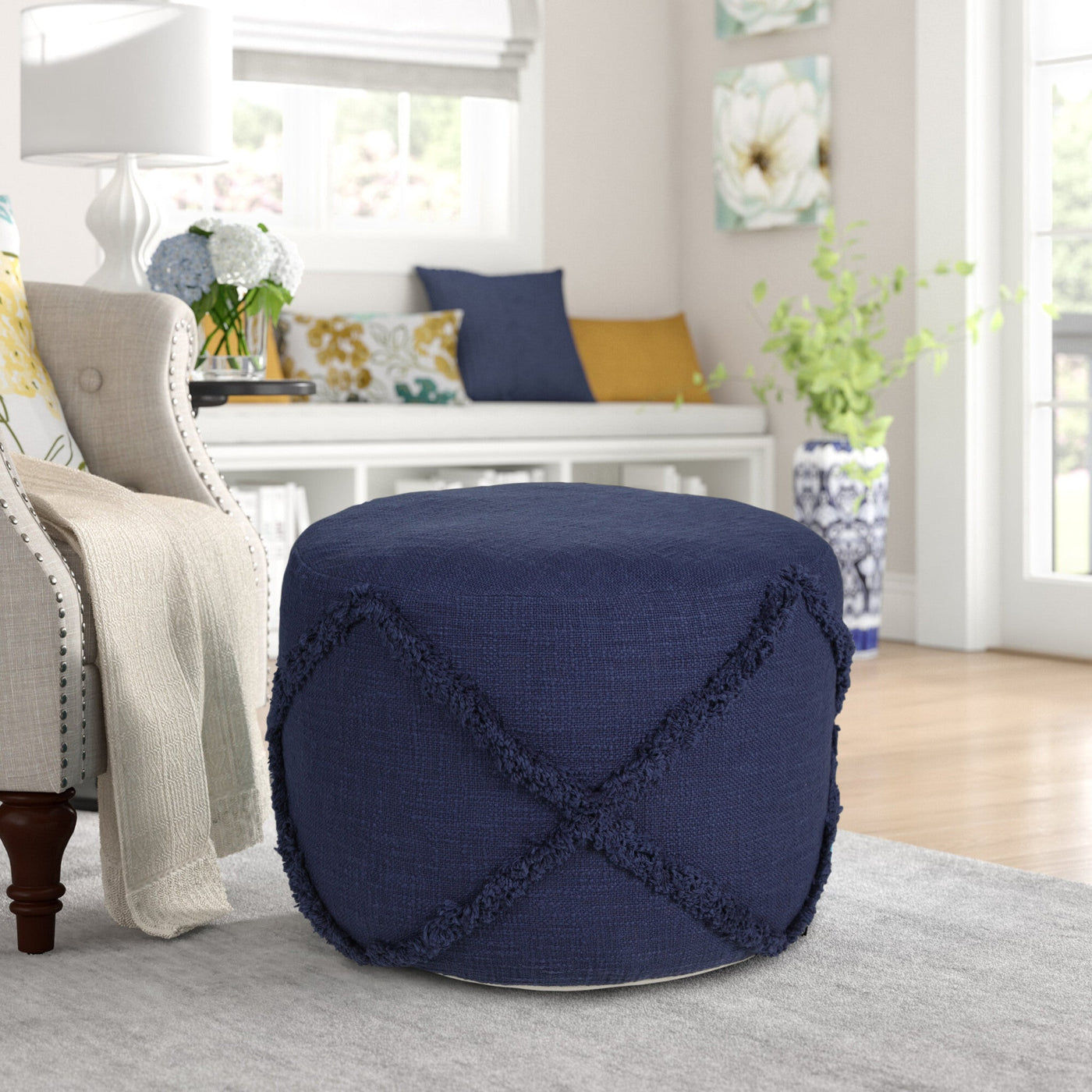 18’ Blue 100% Cotton Ottoman - Ottomans