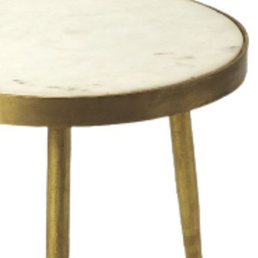 18’’ Gold And White Marble Round End Table - End-Side Tables