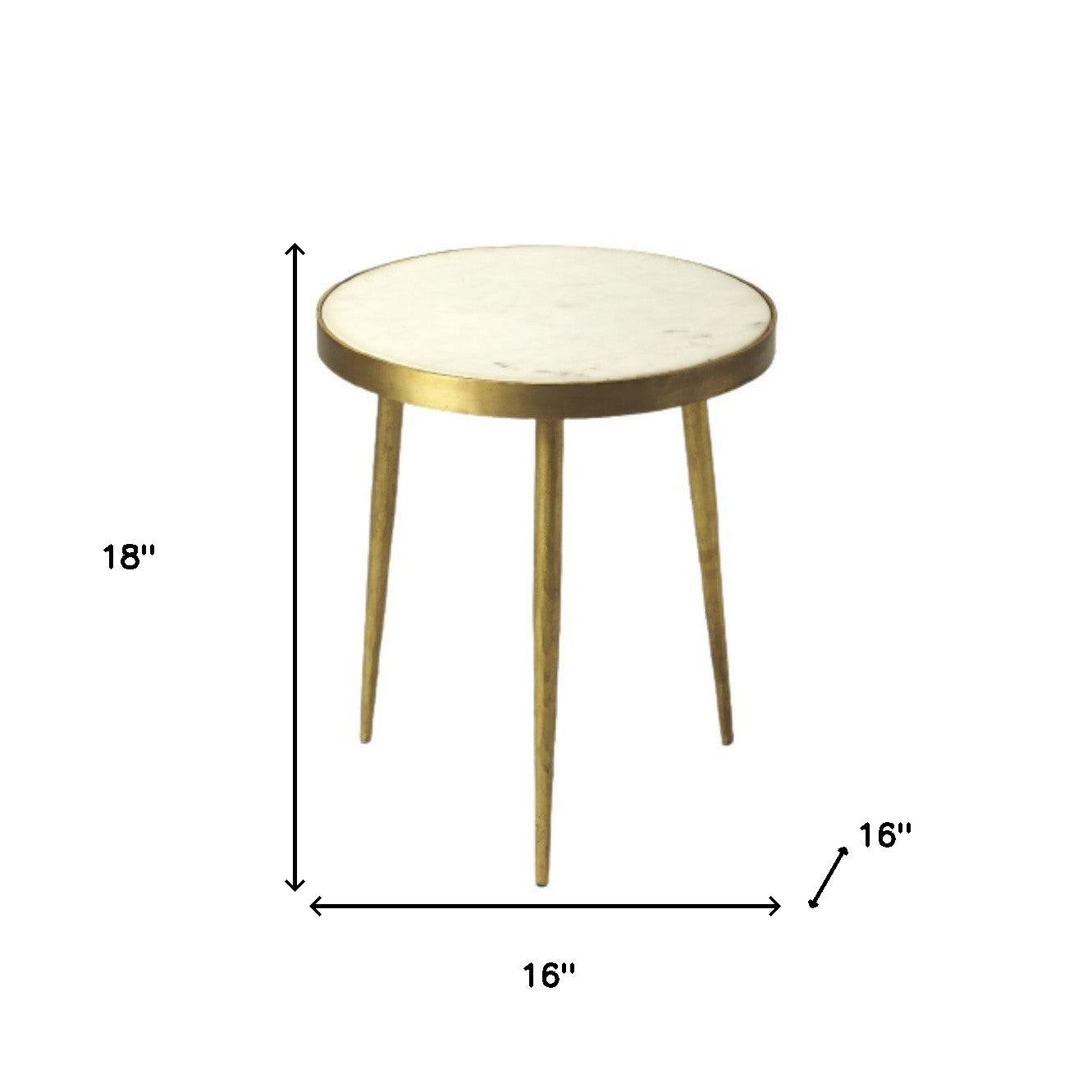 18’ Gold And White Marble Round End Table - End-Side Tables