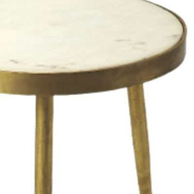 18’ Gold And White Marble Round End Table - End-Side Tables