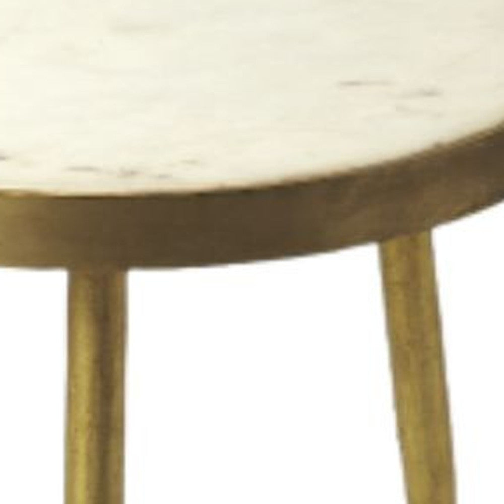 18’’ Gold And White Marble Round End Table - End-Side Tables