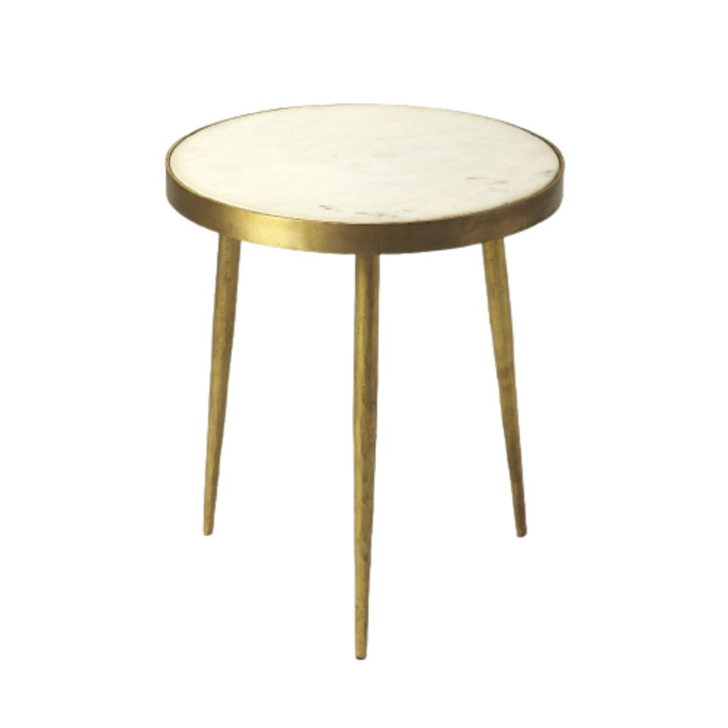 18’’ Gold And White Marble Round End Table - End-Side Tables