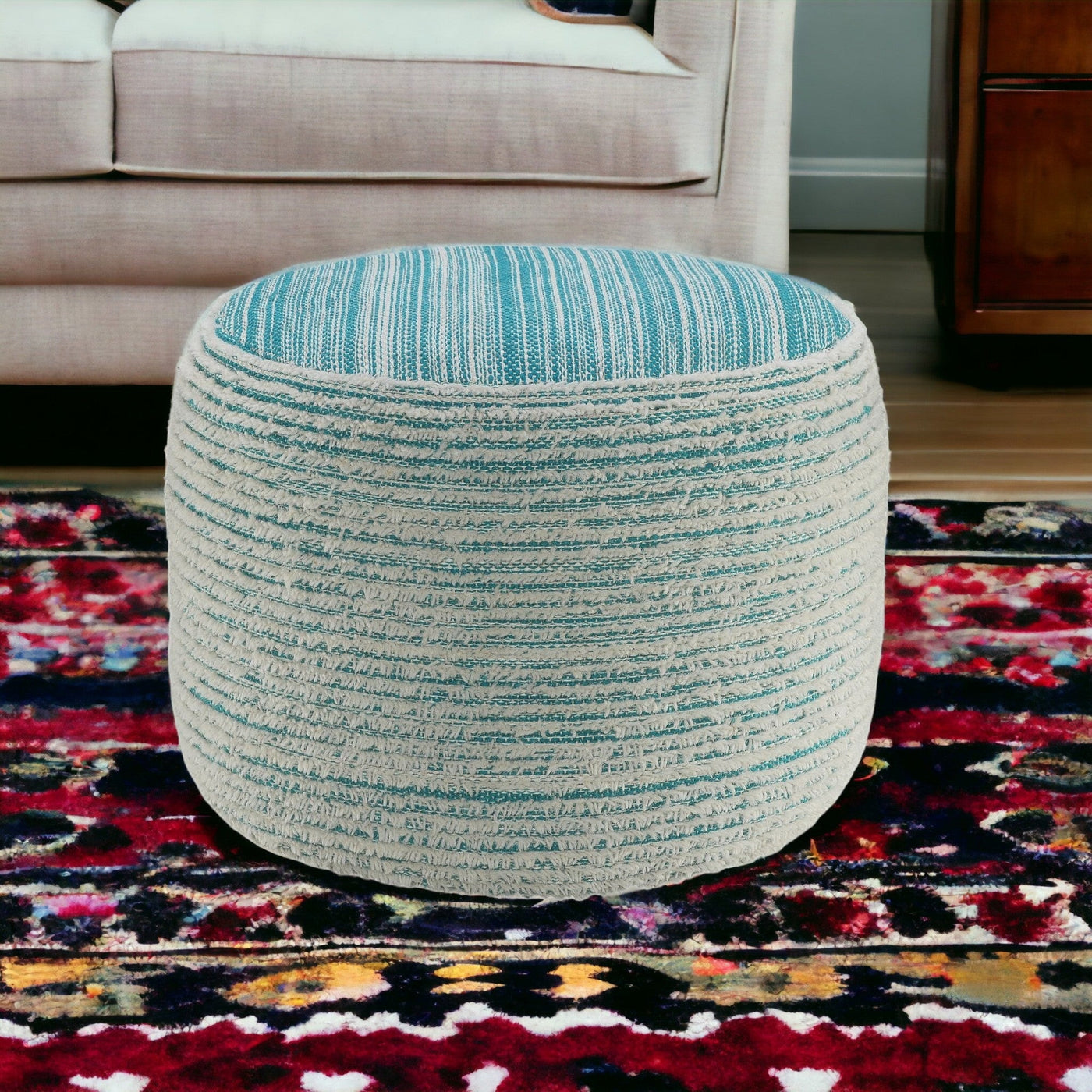 18’ Pink Polyester Ottoman - Aqua/White - Ottomans