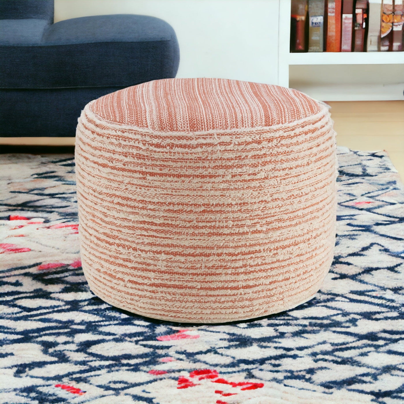 18’ Pink Polyester Ottoman - Coral/White - Ottomans