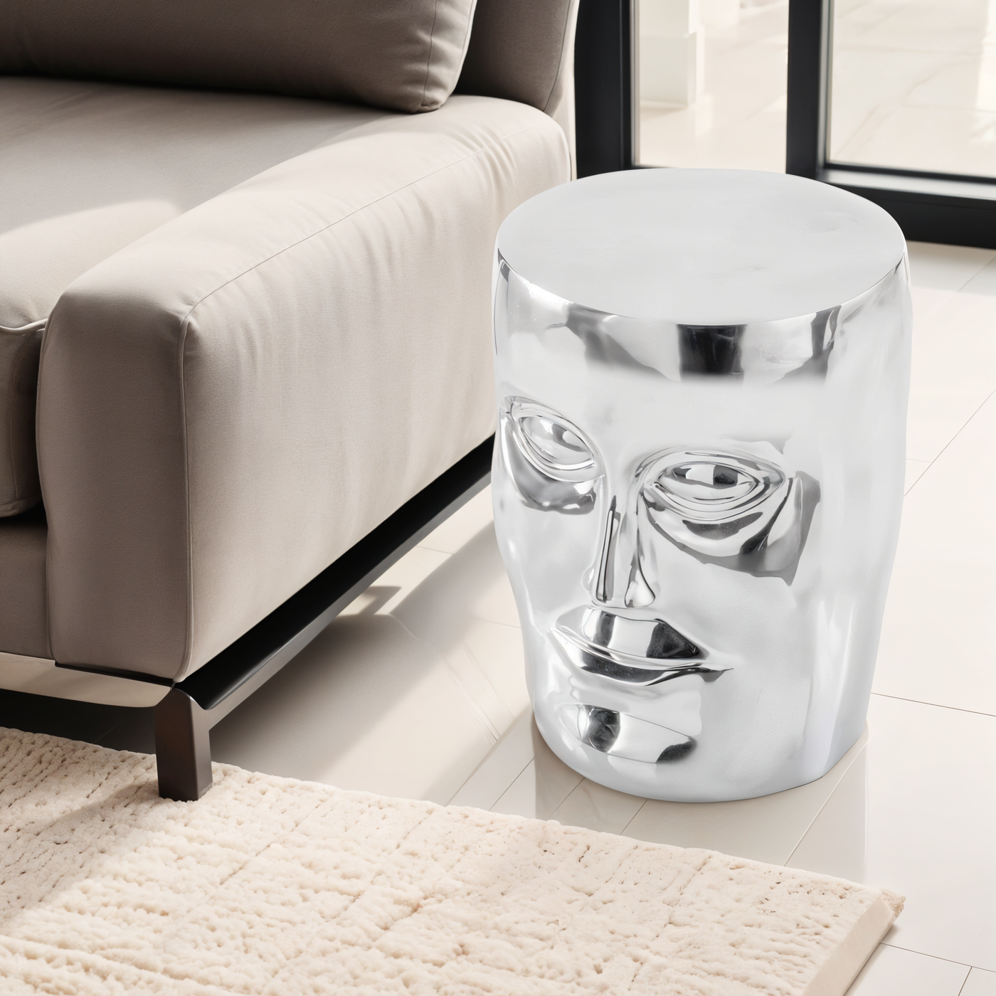 18’’ Silver Aluminum Faces Round End Table - End-Side Tables