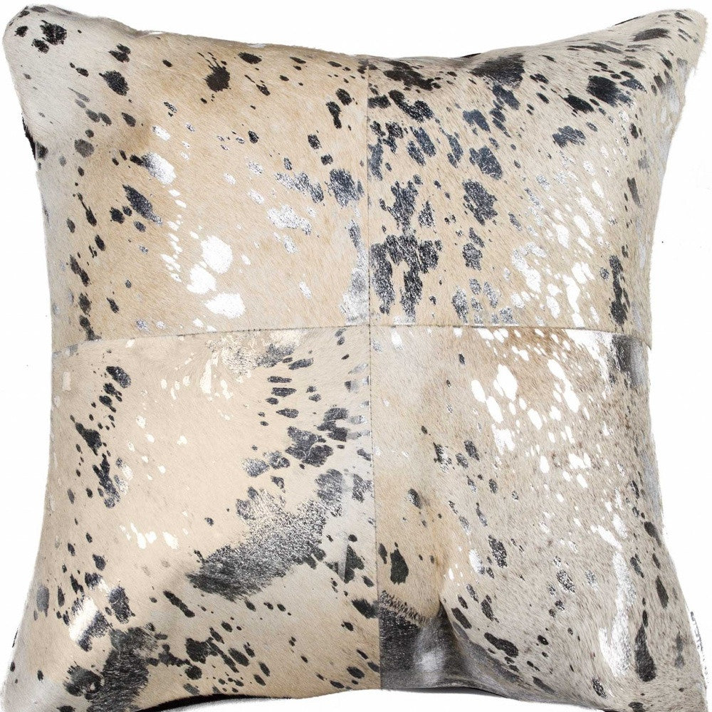 18’ Silver and Gray Cowhide Throw Pillow - Accent Throw Pillows