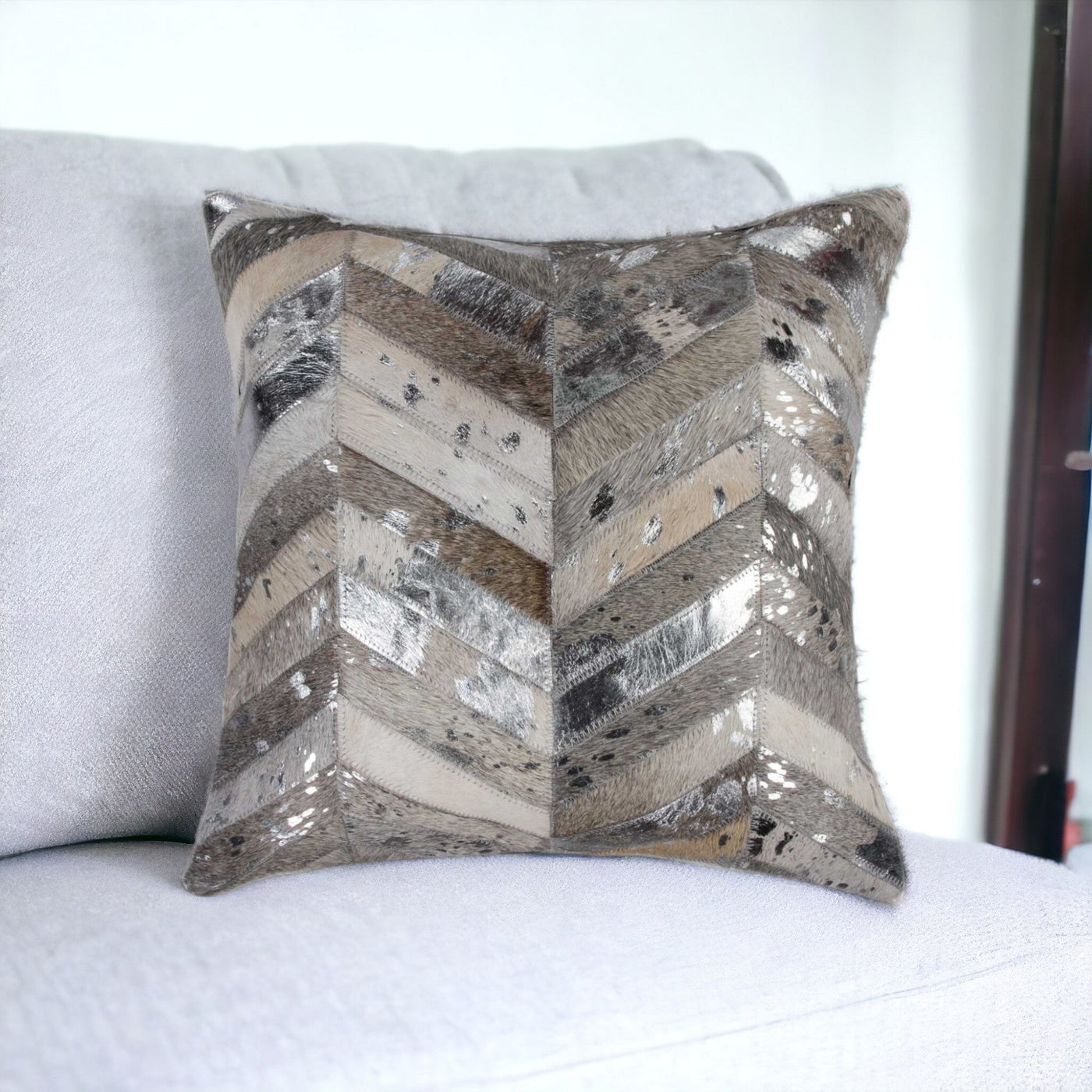 18’ Silver Cowhide Throw Pillow - Accent Throw Pillows