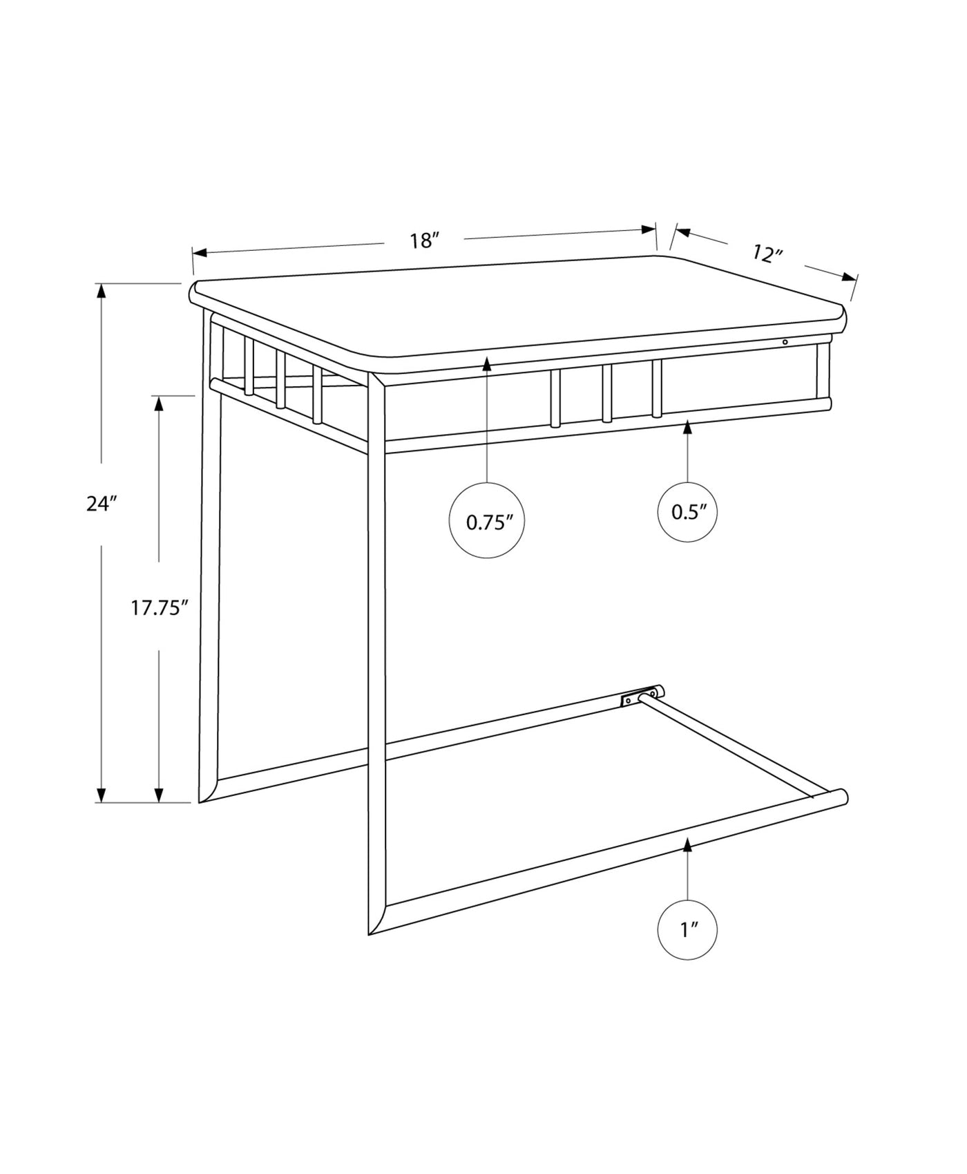 18’ X 12’ X 24’ Cappuccino Brown Mdf Metal Accent Table - Tray Tables