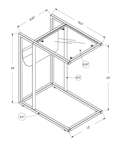 19.5’ X 12’ X 24’ Chrome Tempered Glass Leather Look Accent Table - Tray Tables