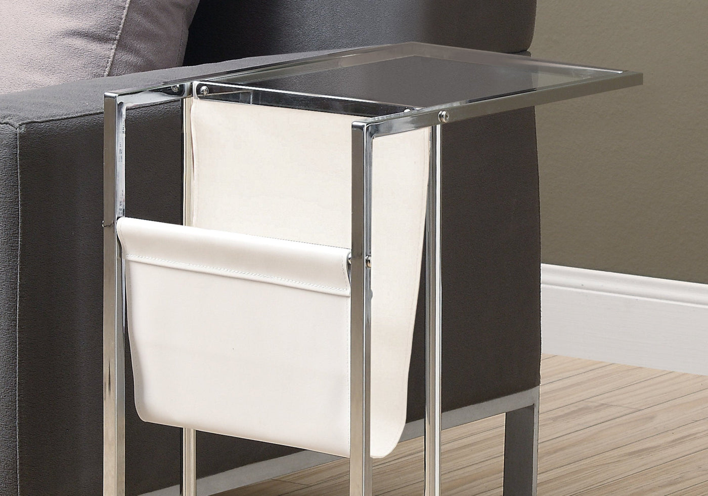 19.5’ X 12’ X 24’ Chrome Tempered Glass Leather Look Accent Table - Tray Tables