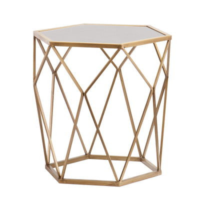 19’ Gold And Reflective Glass Hexagon Mirrored End Table - End-Side Tables