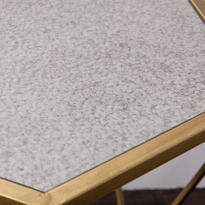 19’ Gold And Reflective Glass Hexagon Mirrored End Table - End-Side Tables