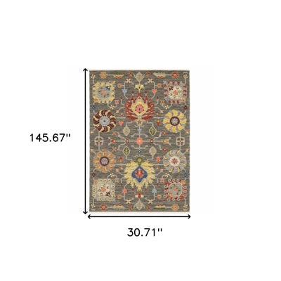 2’ X 10’ Gray And Ivory Oriental Power Loom Runner Rug With Fringe - Area Rugs