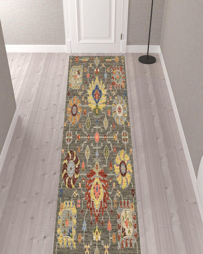 2’ X 10’ Gray And Ivory Oriental Power Loom Runner Rug With Fringe - Area Rugs