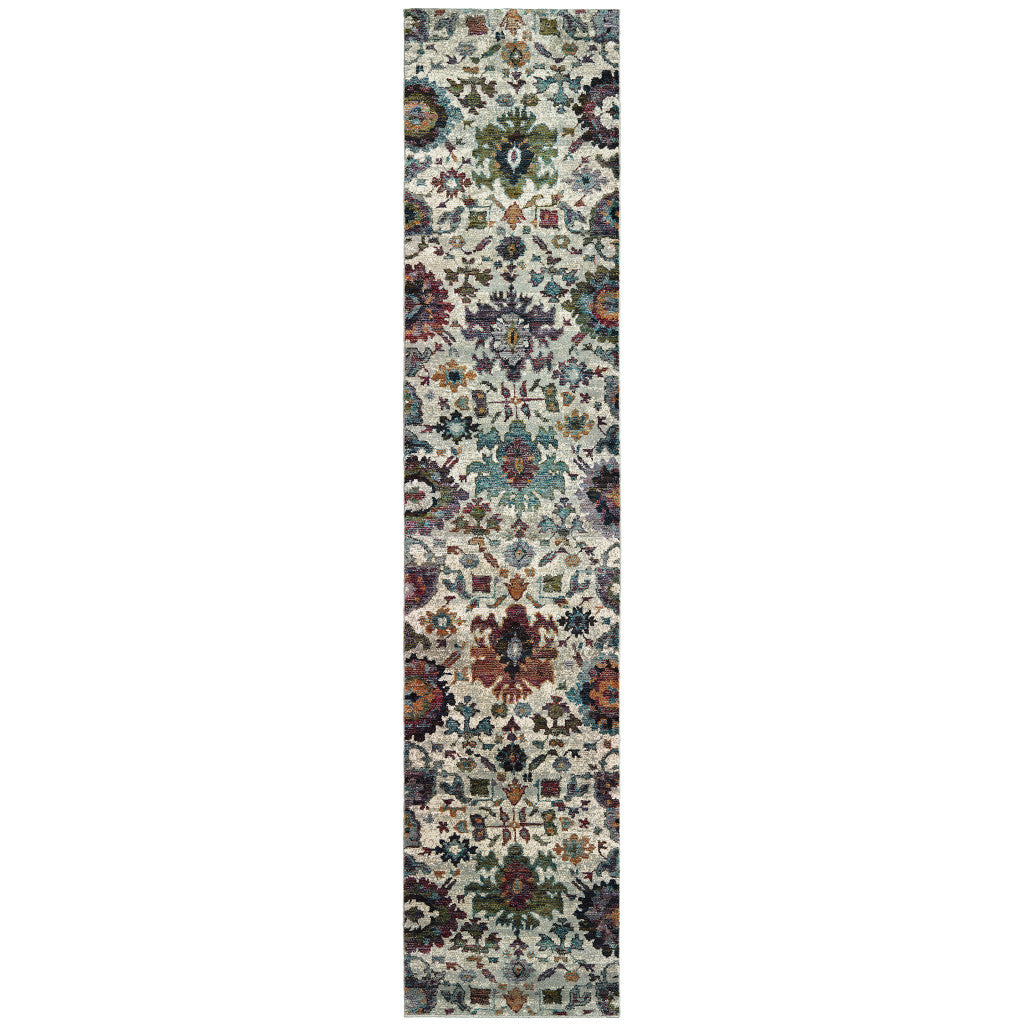 2’ X 10’ Green And Ivory Oriental Power Loom Runner Rug - Area Rugs