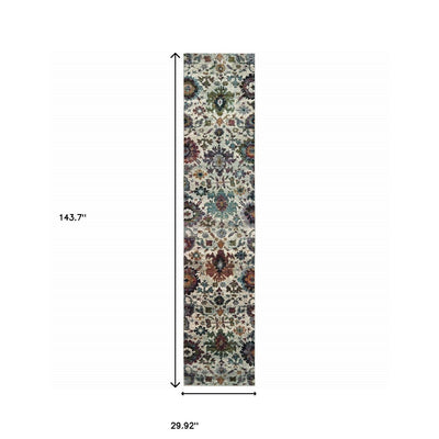 2’ X 10’ Green And Ivory Oriental Power Loom Runner Rug - Area Rugs